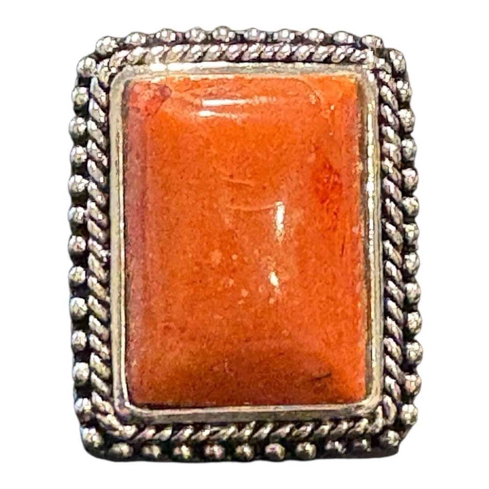 Sterling Silver Bbj Statement Ring Orange Coral R… - image 2